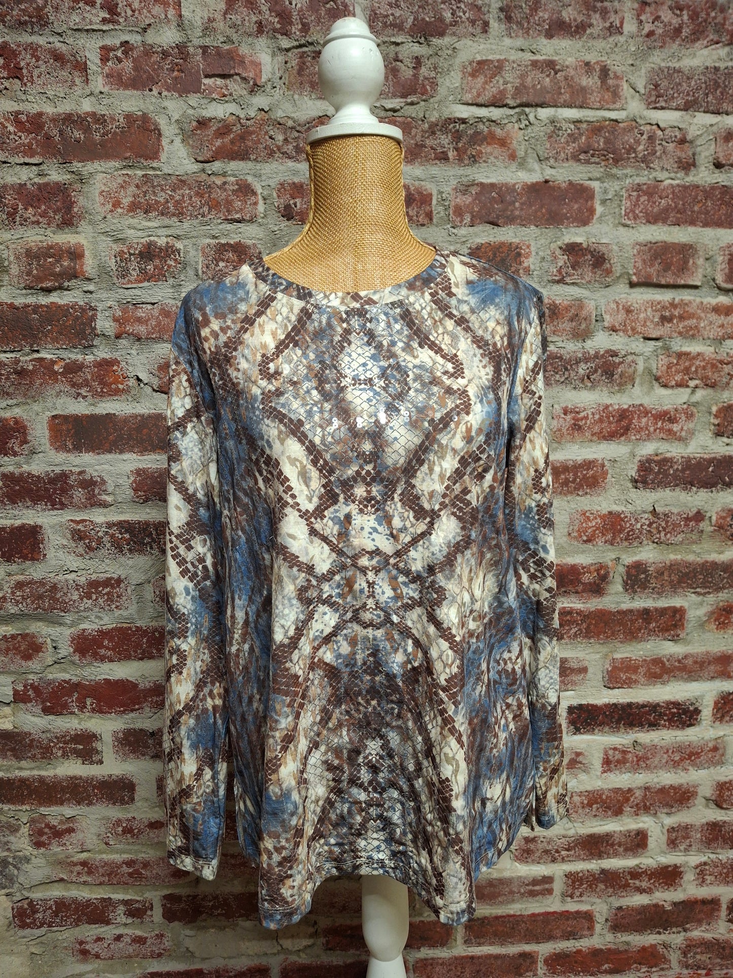 Multicolored Blue Brown Sequin Top