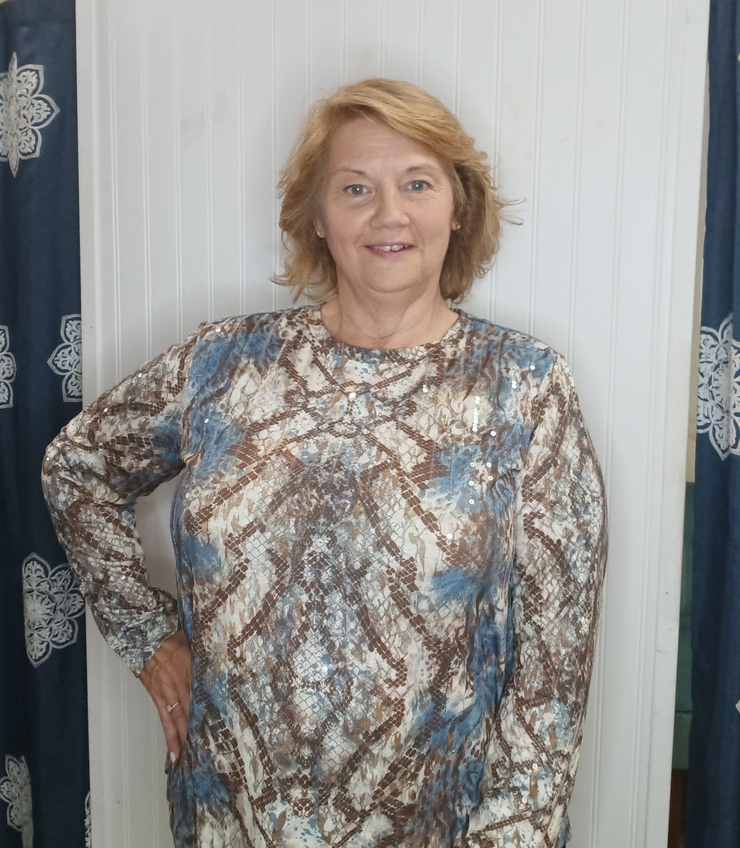Multicolored Blue Brown Sequin Top