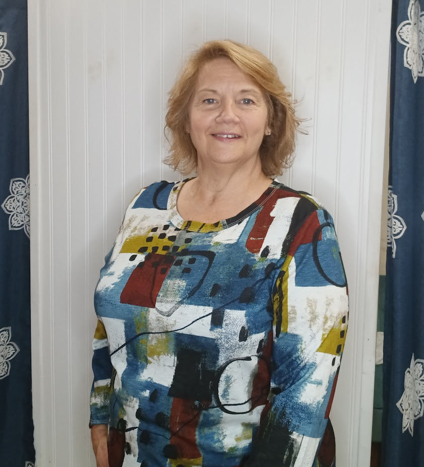 Multicolor Abstract Round Neck Painted Top