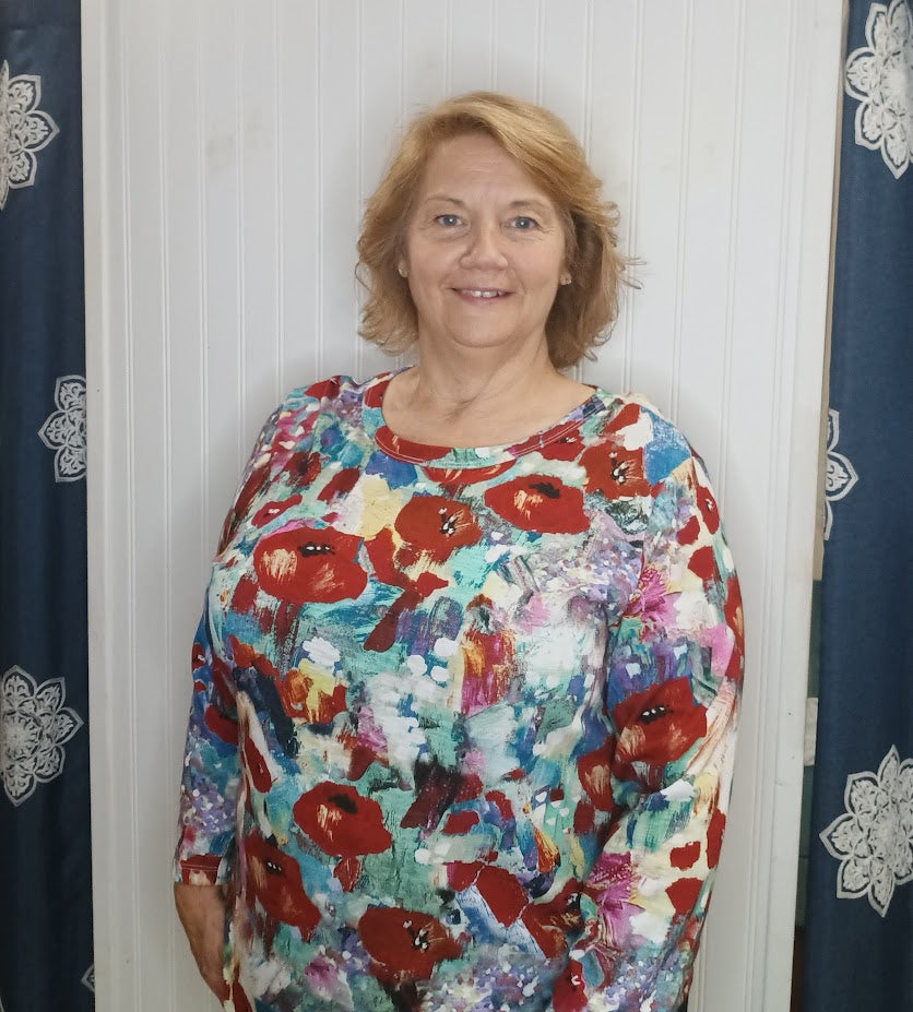 Multicolor Floral Round Neck Painted Top