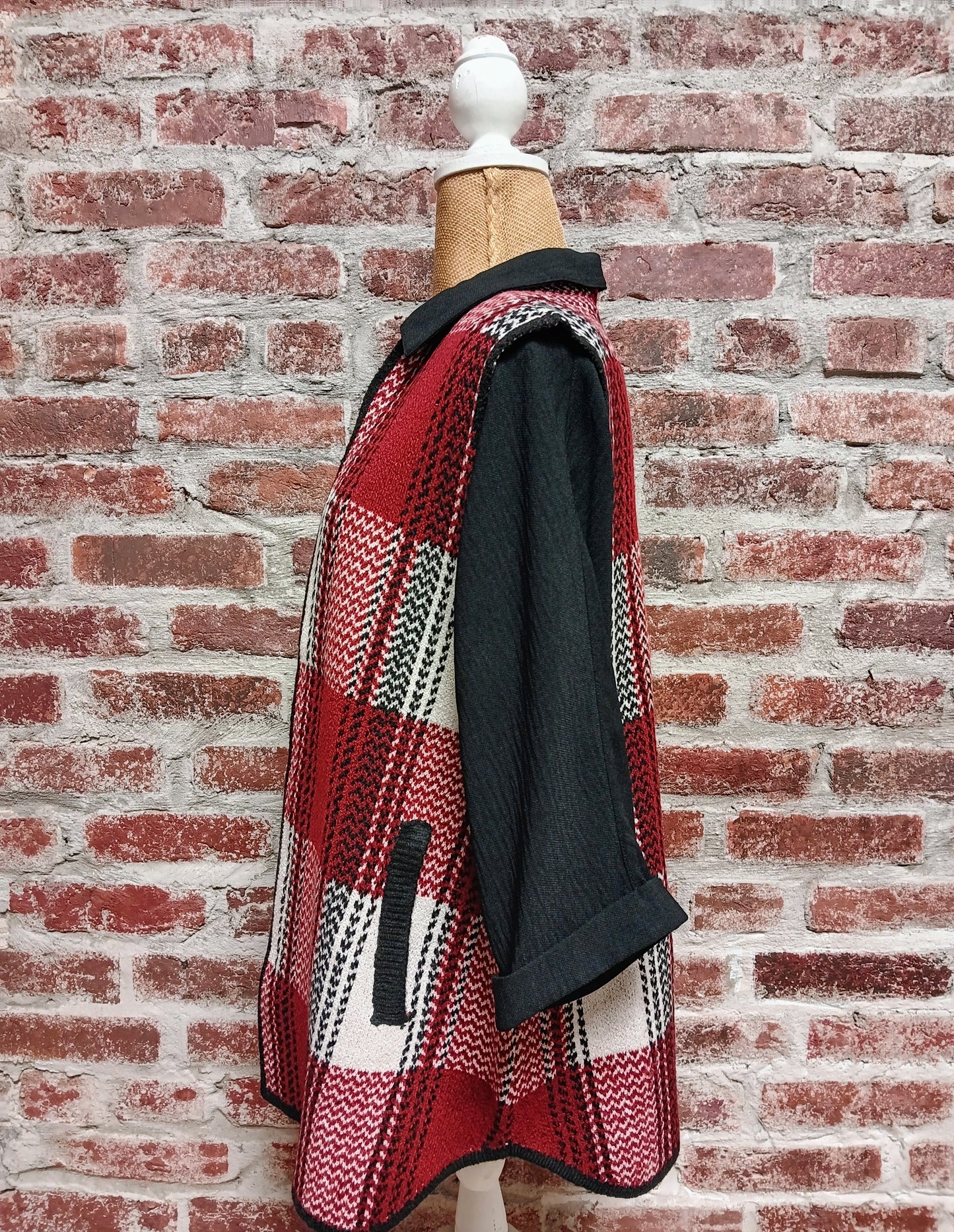Red White and Black Plaid Sweater Vest