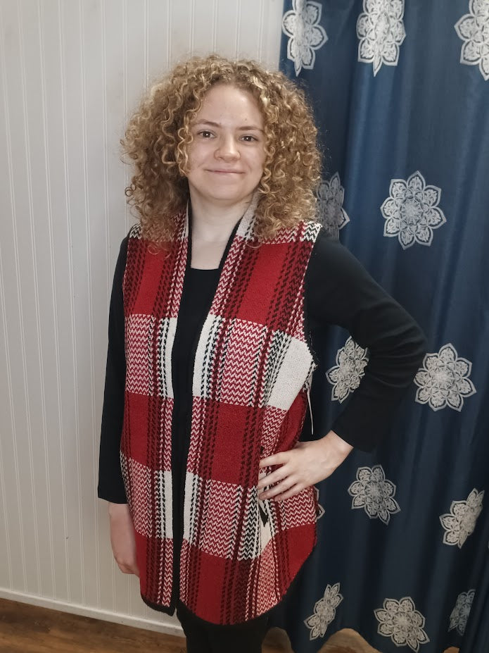 Red White and Black Plaid Sweater Vest