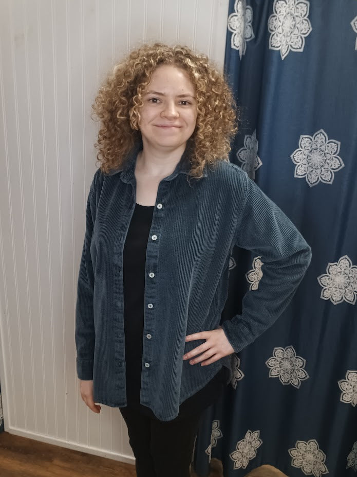 Silver Blue Long Sleeve Corduroy Shirt