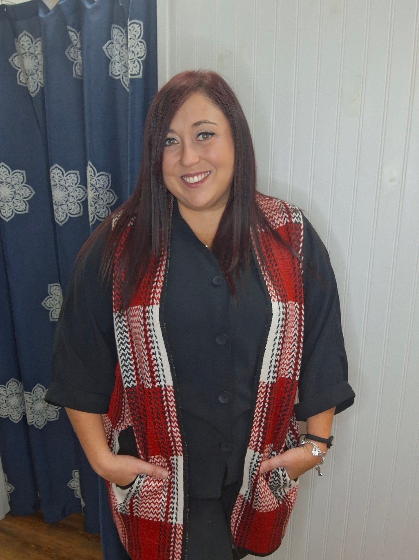 Red White and Black Plaid Sweater Vest