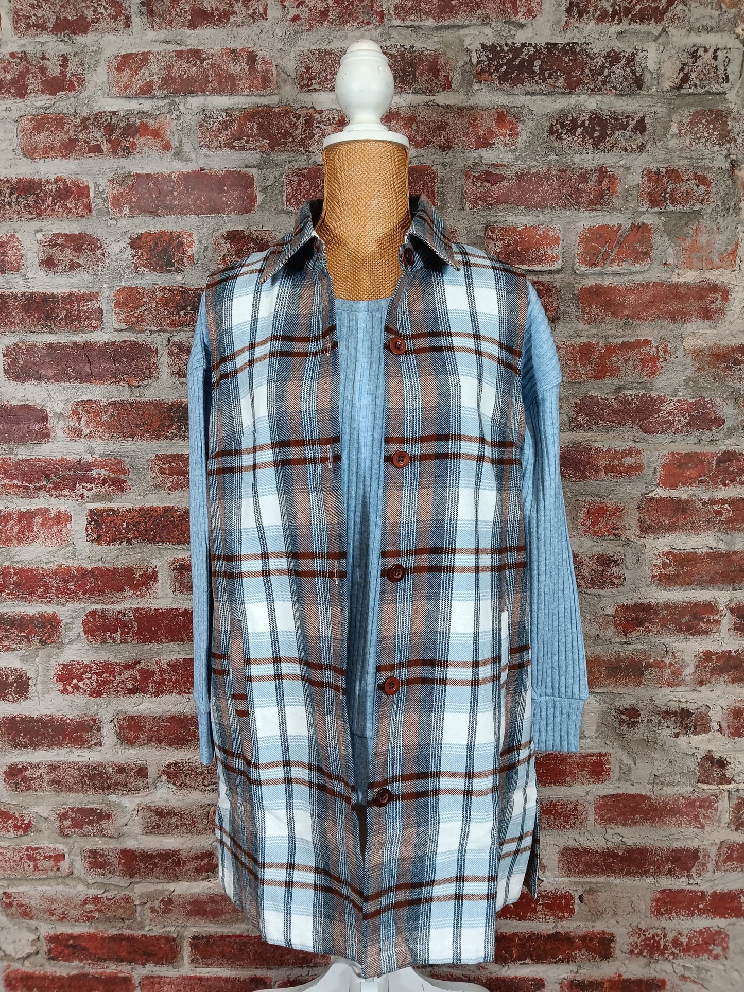 Blue Plaid Flannel Vest