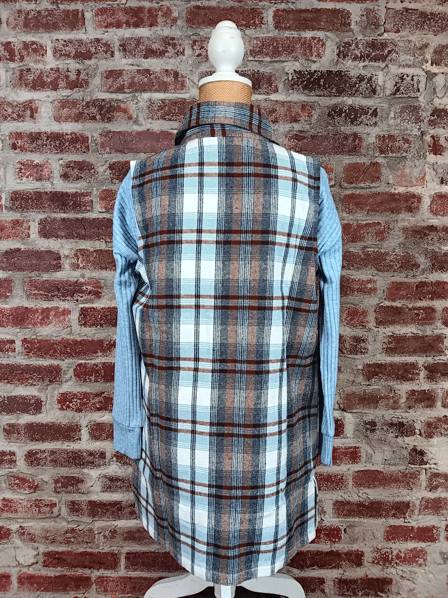 Blue Plaid Flannel Vest