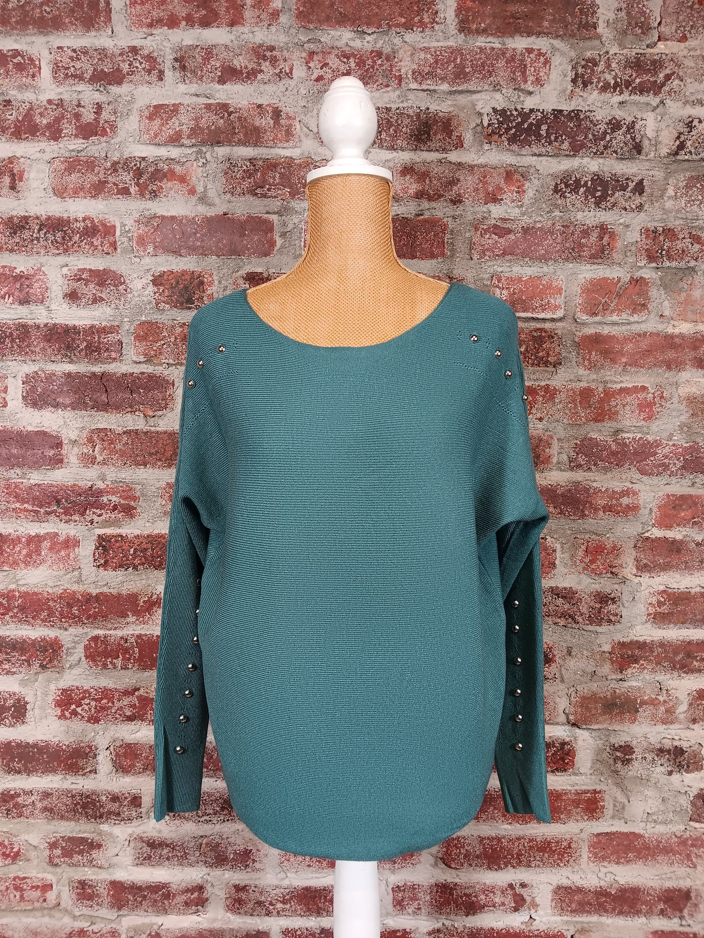 Peacock Pullover Sweater With Silver Studded Sleeve
