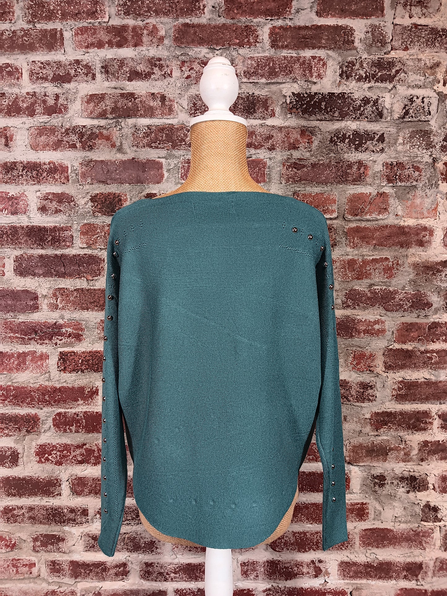 Peacock Pullover Sweater With Silver Studded Sleeve