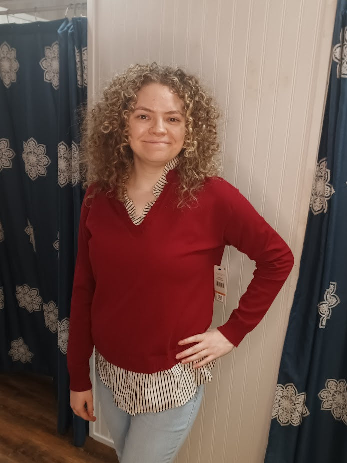 Crimson Two Piece Look Sweater Top