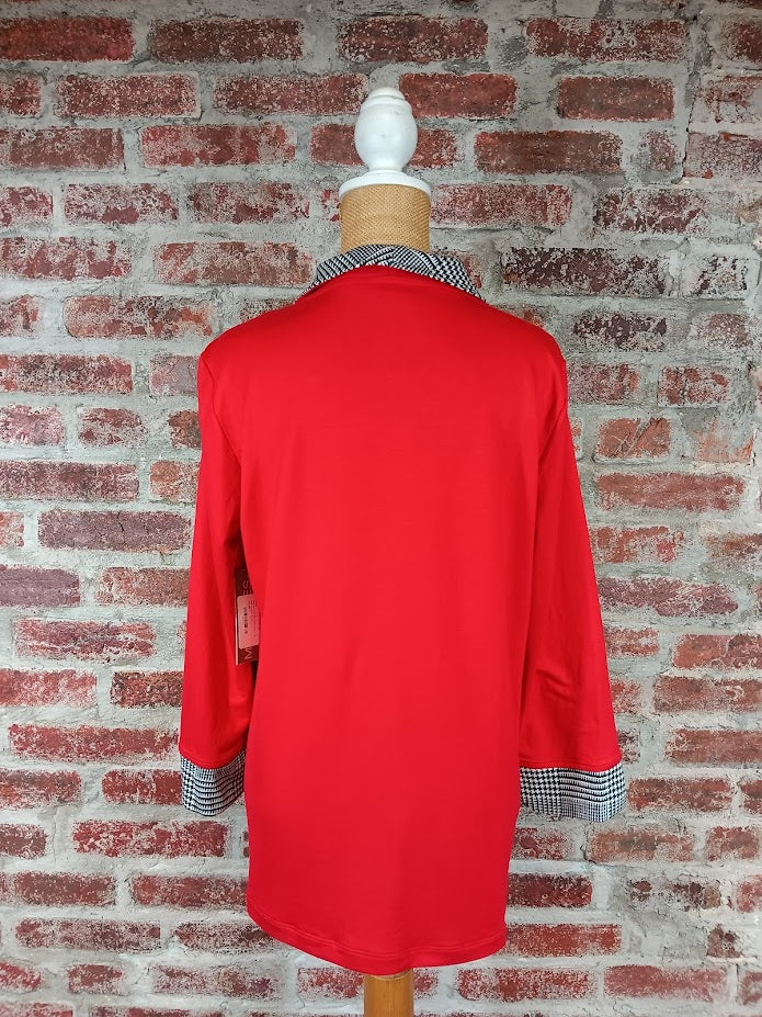 Red Banded Zip Collar And Cuff Top
