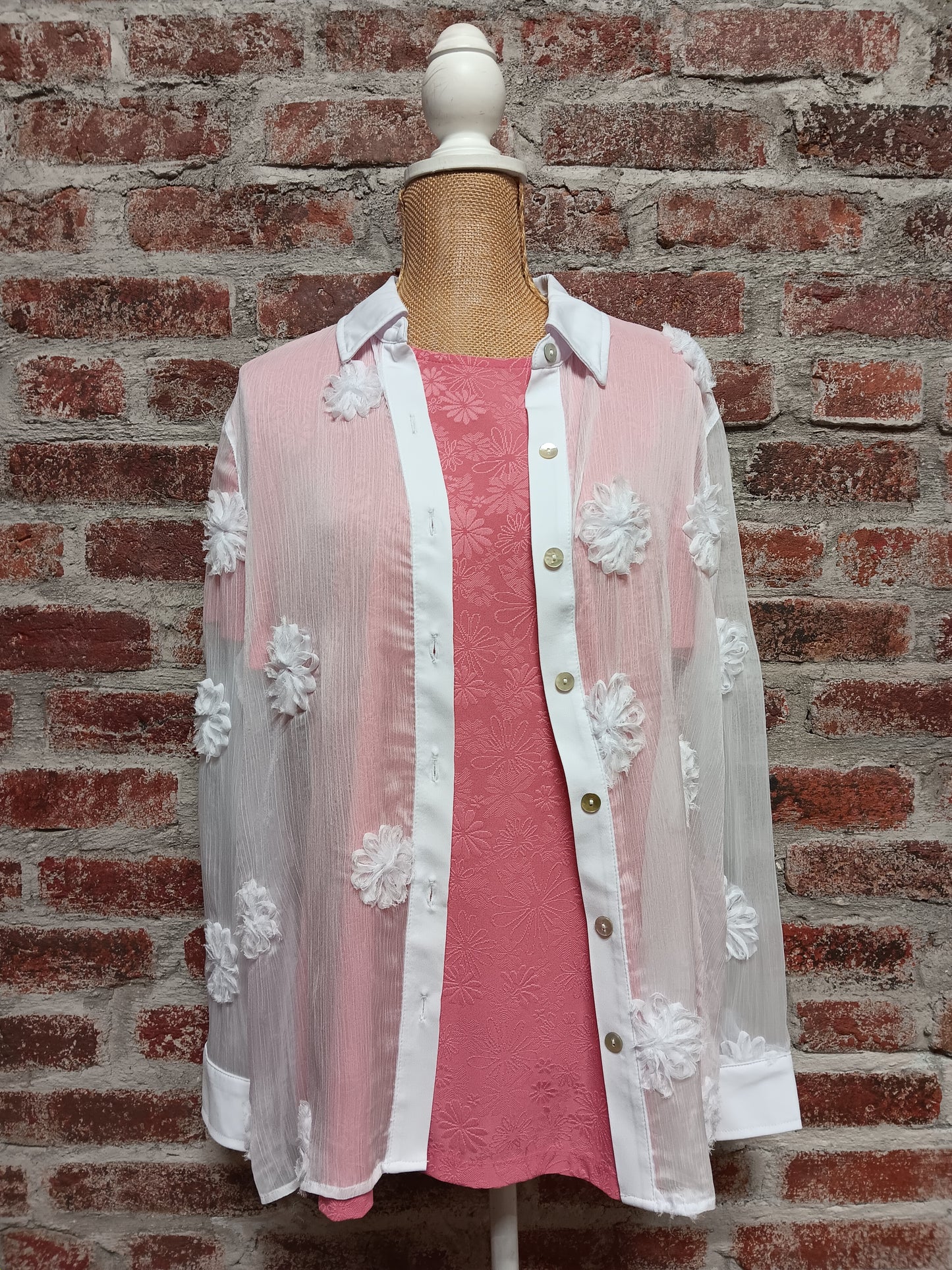 White LS Cuffed Button Up Shirt With Tank