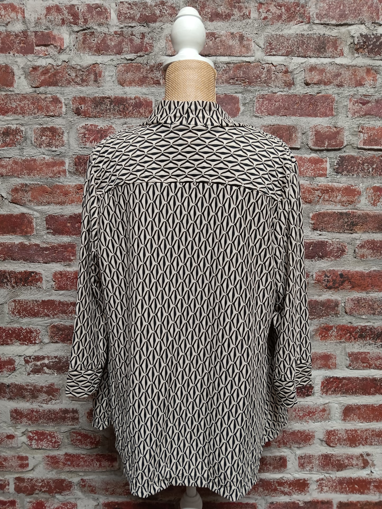 Cream and Black Textured Open Front Jacket