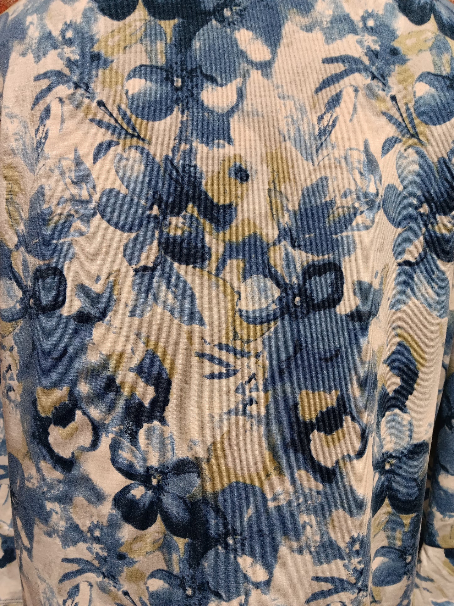 Floral Blue and Sage 3/4 Sleeve Top