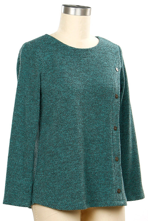 Teal and Black Faux Button Knit Top