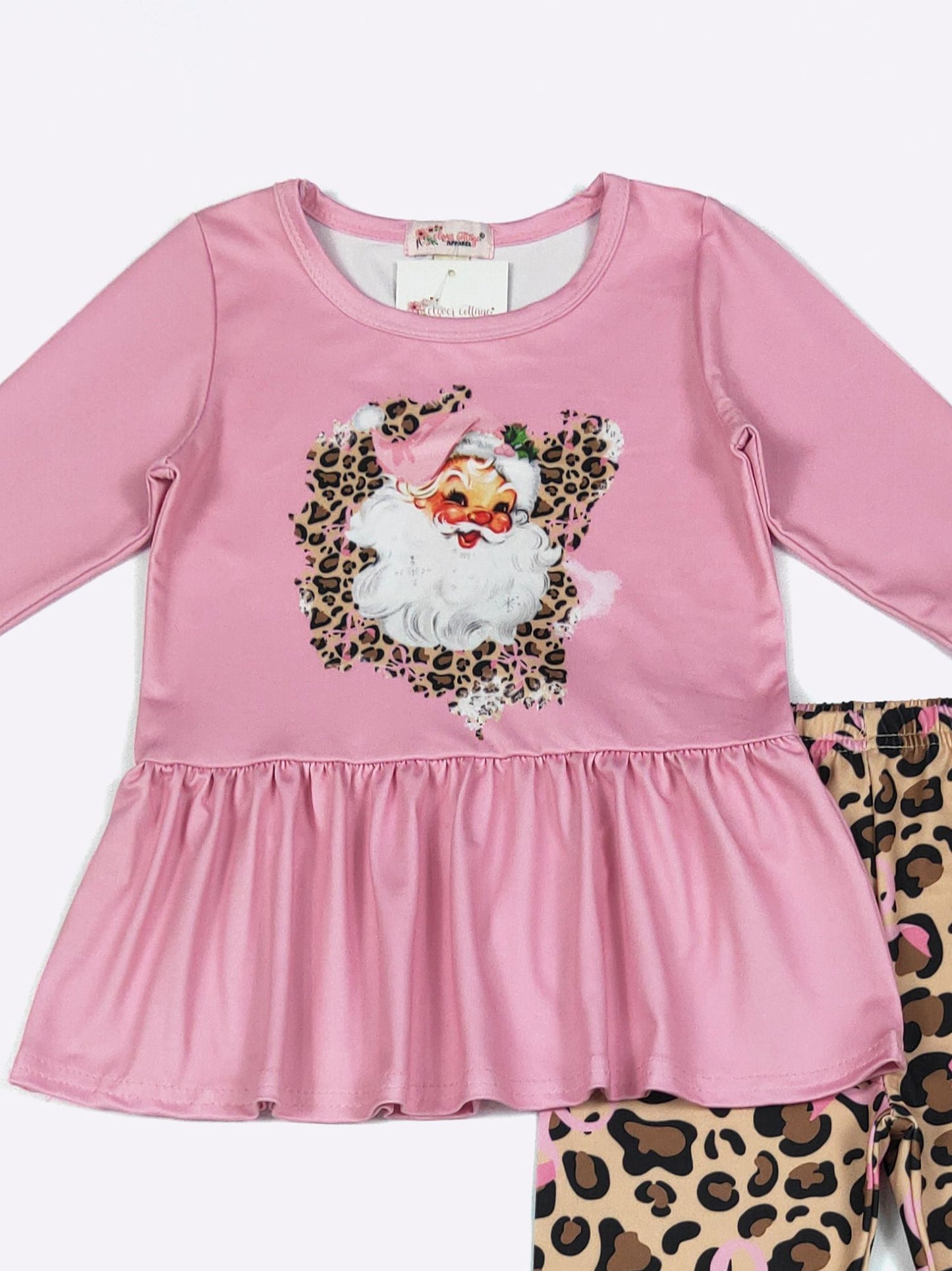 Pink Leopard Santa Girls Set