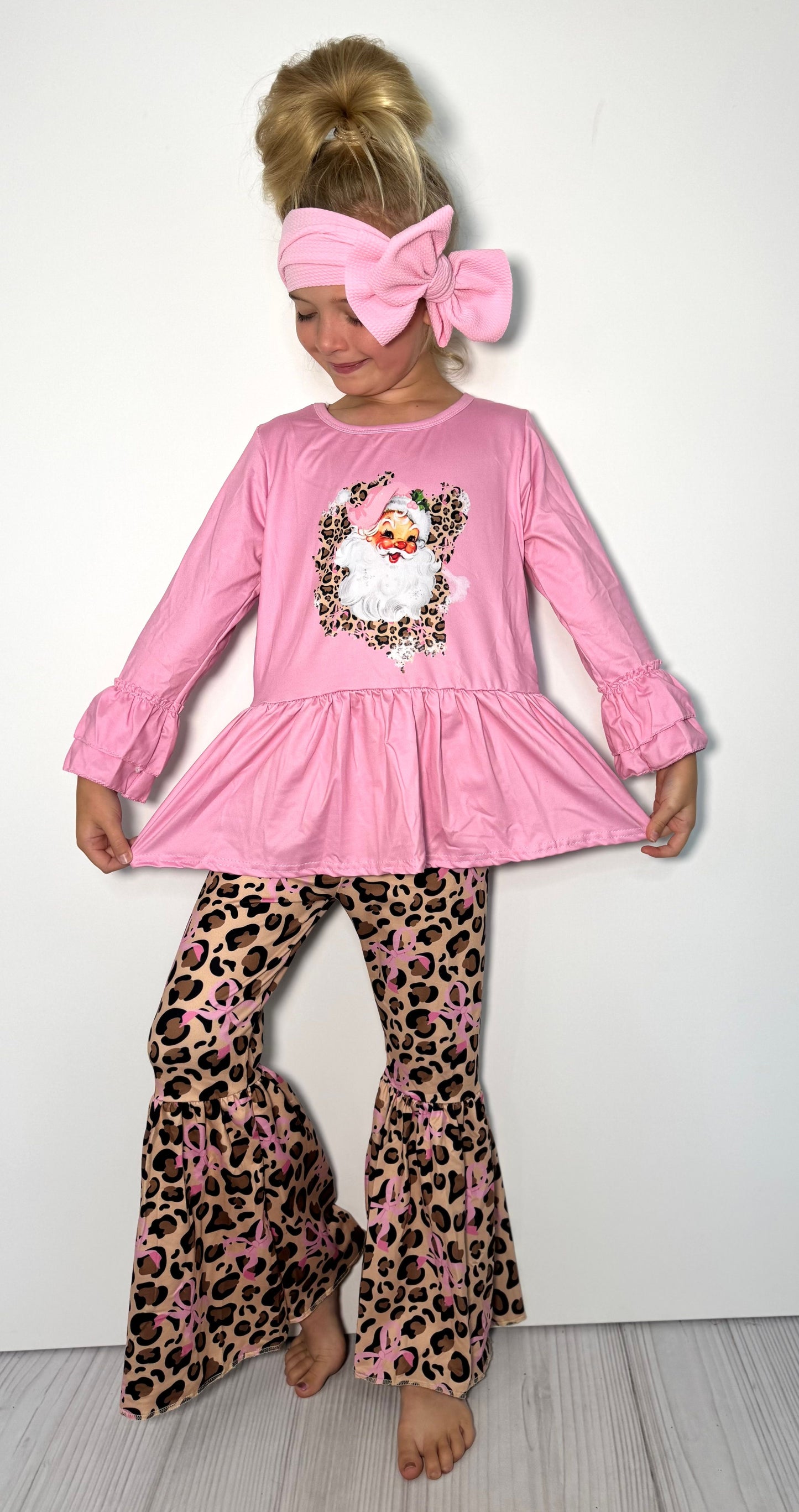 Pink Leopard Santa Girls Set