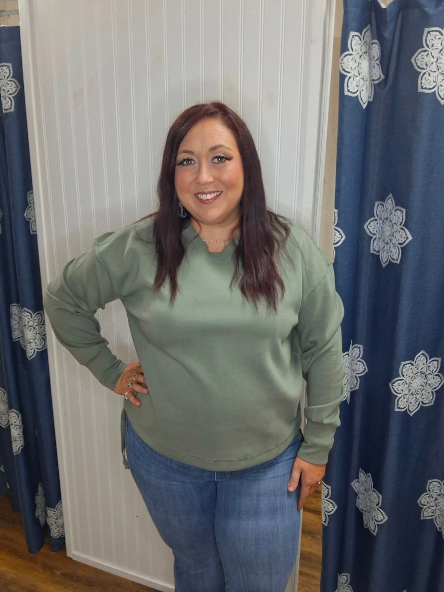 Sage L/S Knit Drawstring Sweatshirt