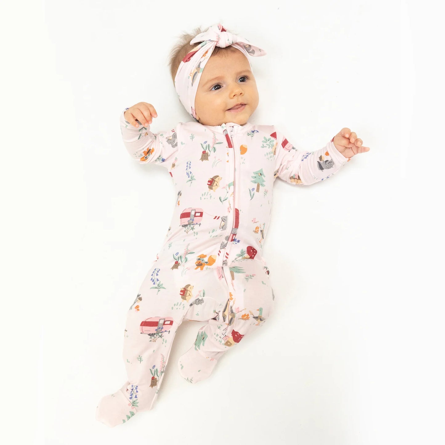 Pink Animal Campers 2way Zipper Footie