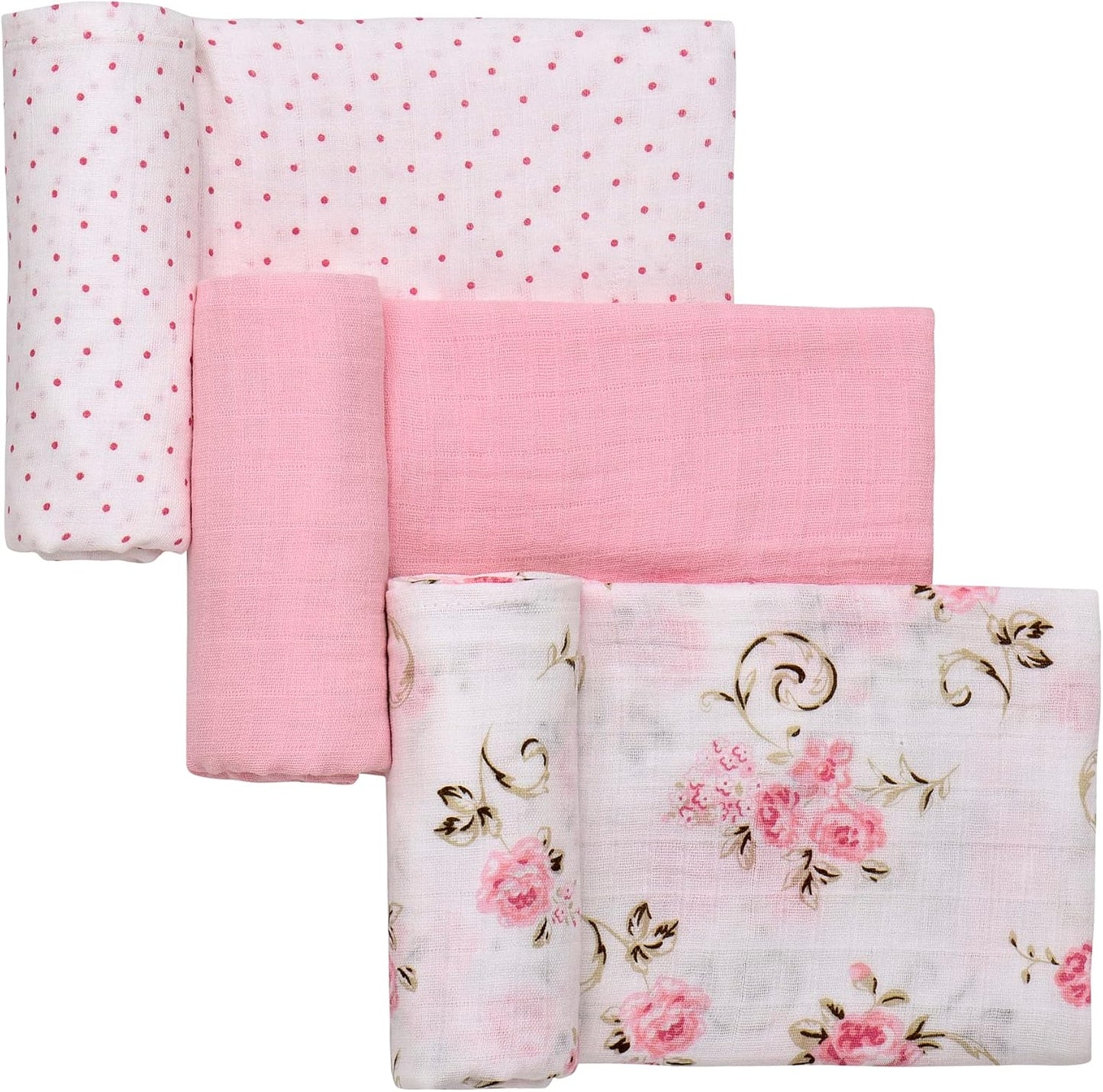 3 Pack Muslin Blanket Set Pink Floral