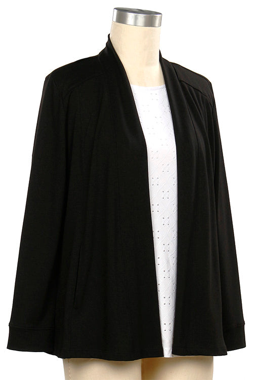 Black Long Sleeve Open Front Jacket with Pockets