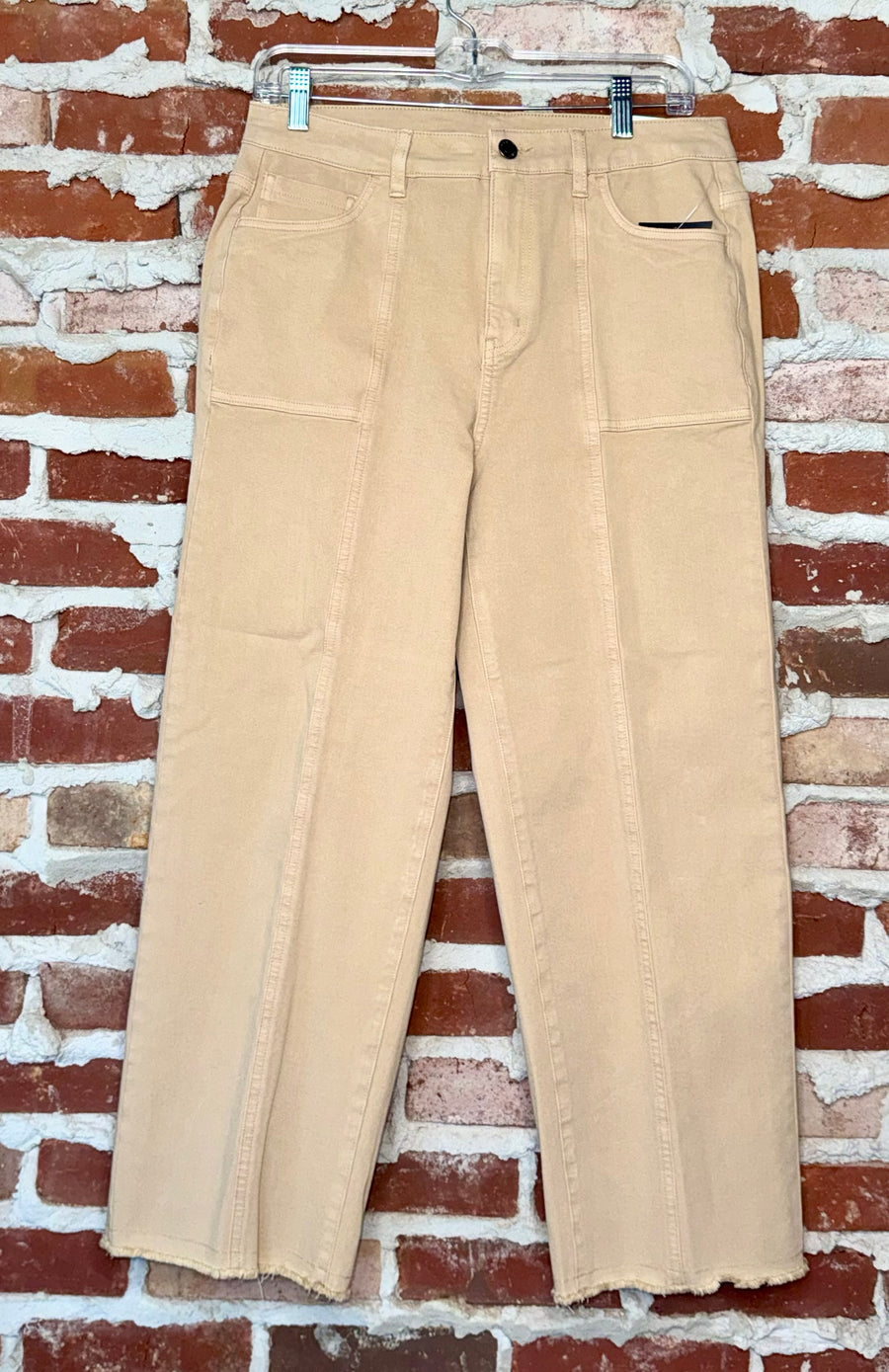 Almond Zip Button Fringe Hem Crop Jean with Pockets M36714PM 12