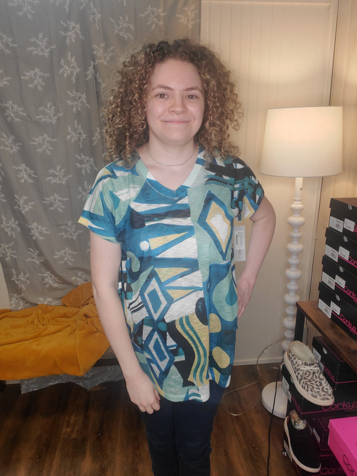 Multicolored Abstract Print Short Sleeve Top