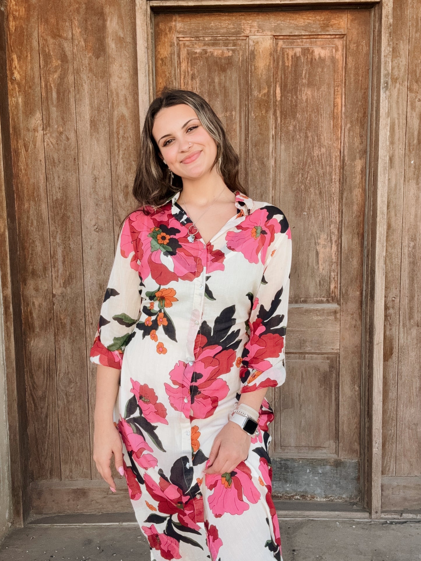 White and Fuchsia Floral Dress