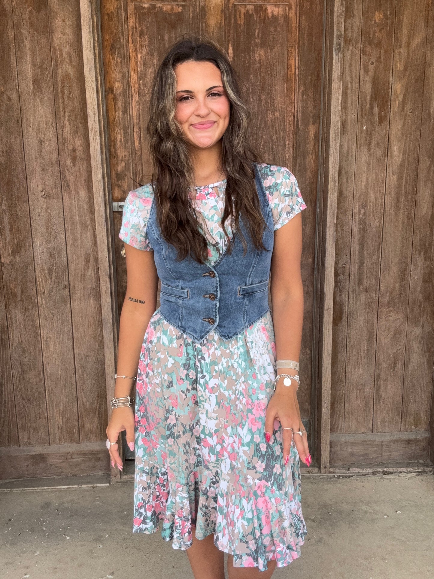 Quella Tan and Coral Dress