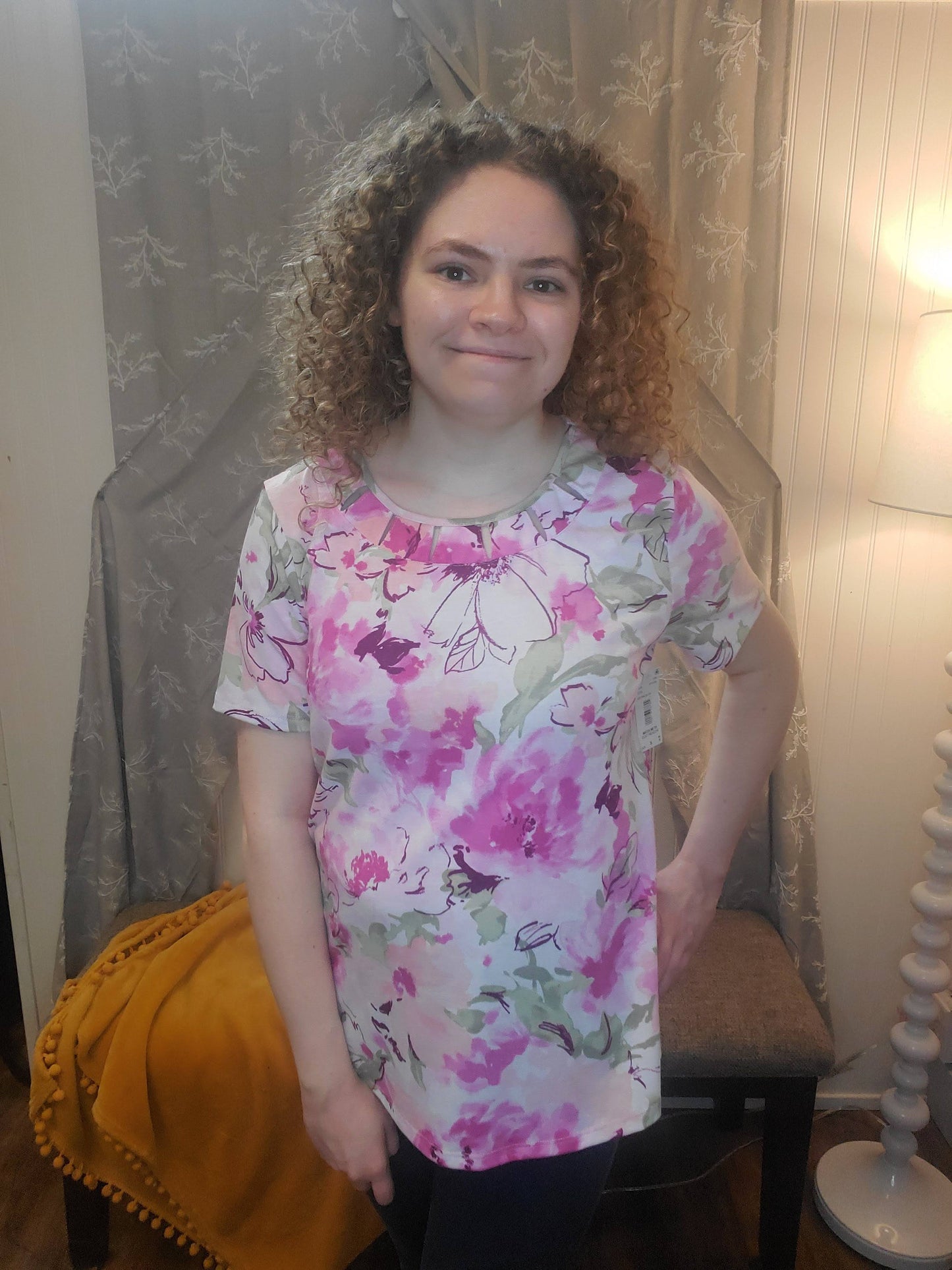 Pink Floral Short Sleeve Top