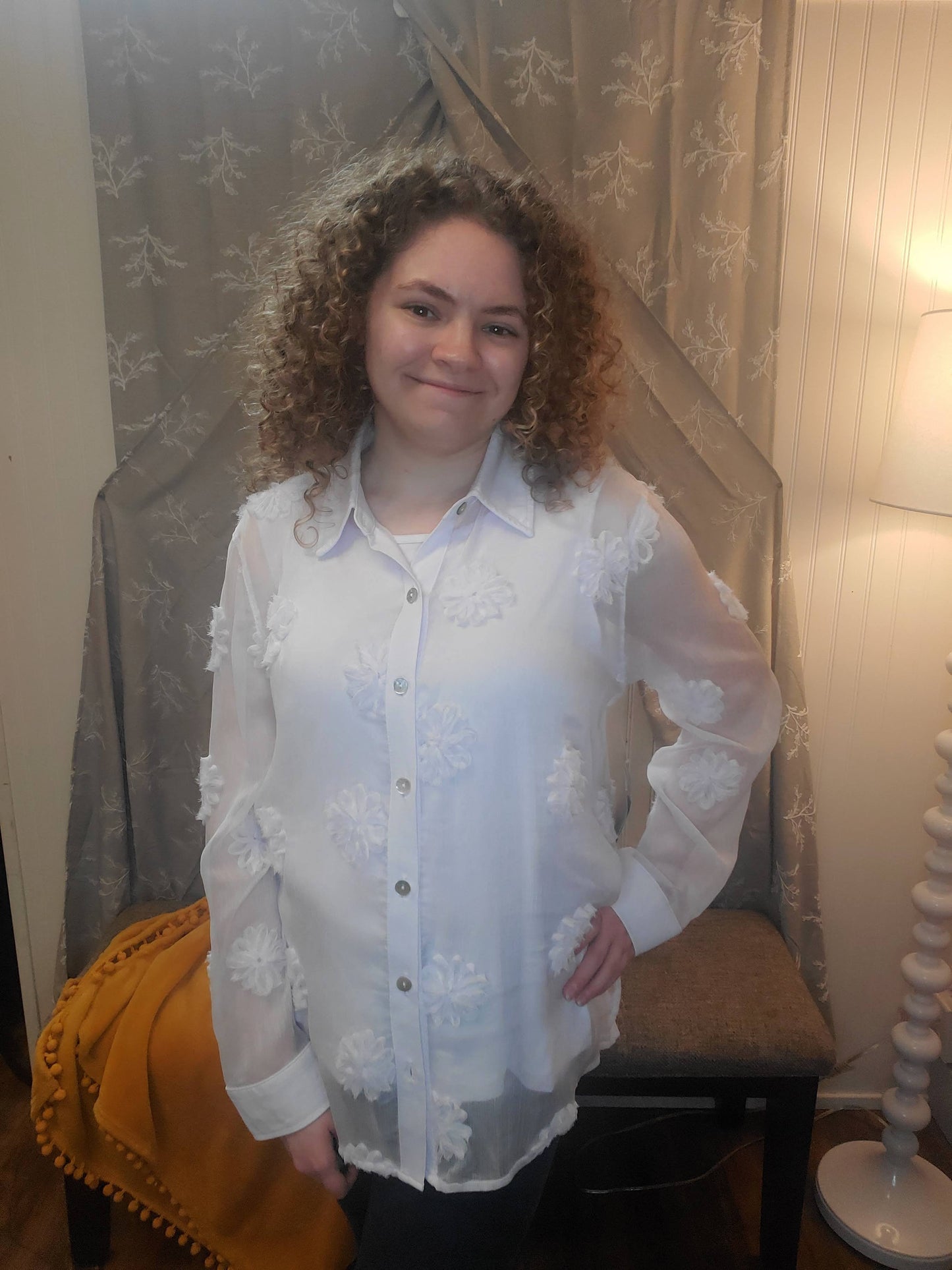 White LS Cuffed Button Up Shirt With Tank