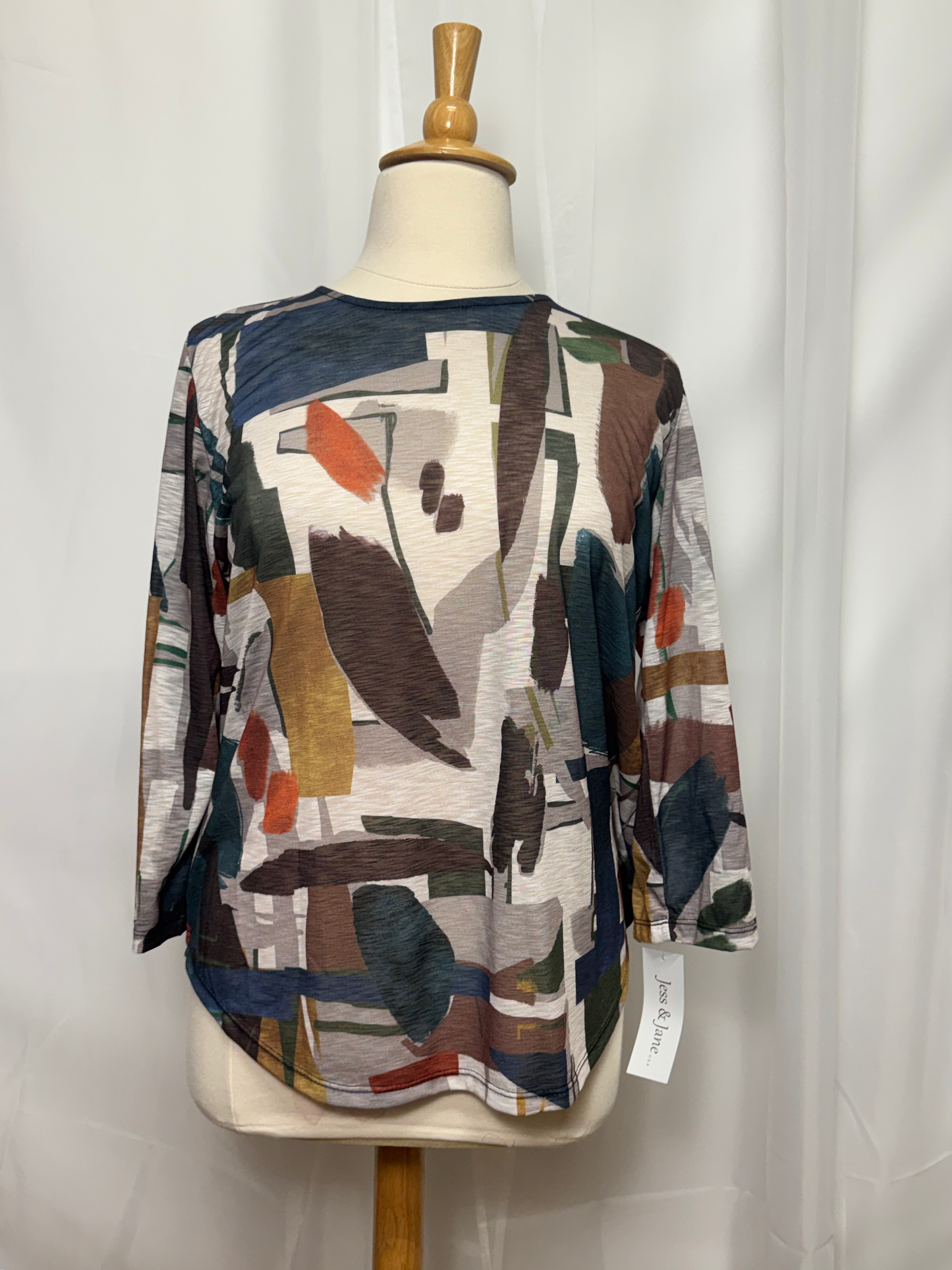 Brown Gray Blue Abstract Top