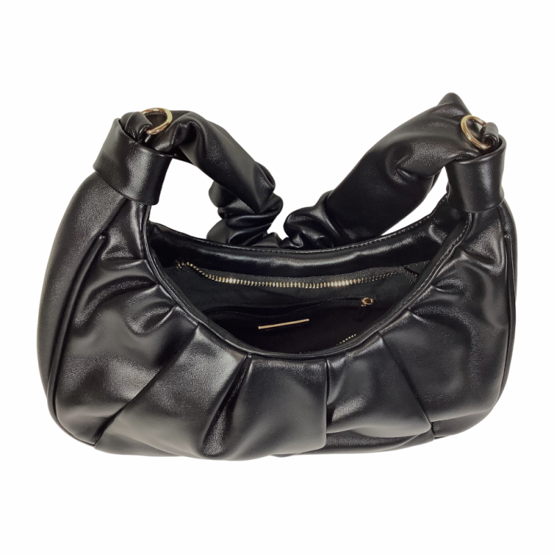 Black Ruched Purse With Short and Long Strap