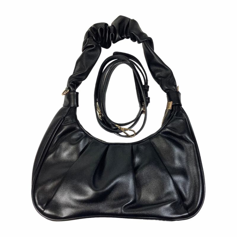 Black Ruched Purse With Short and Long Strap