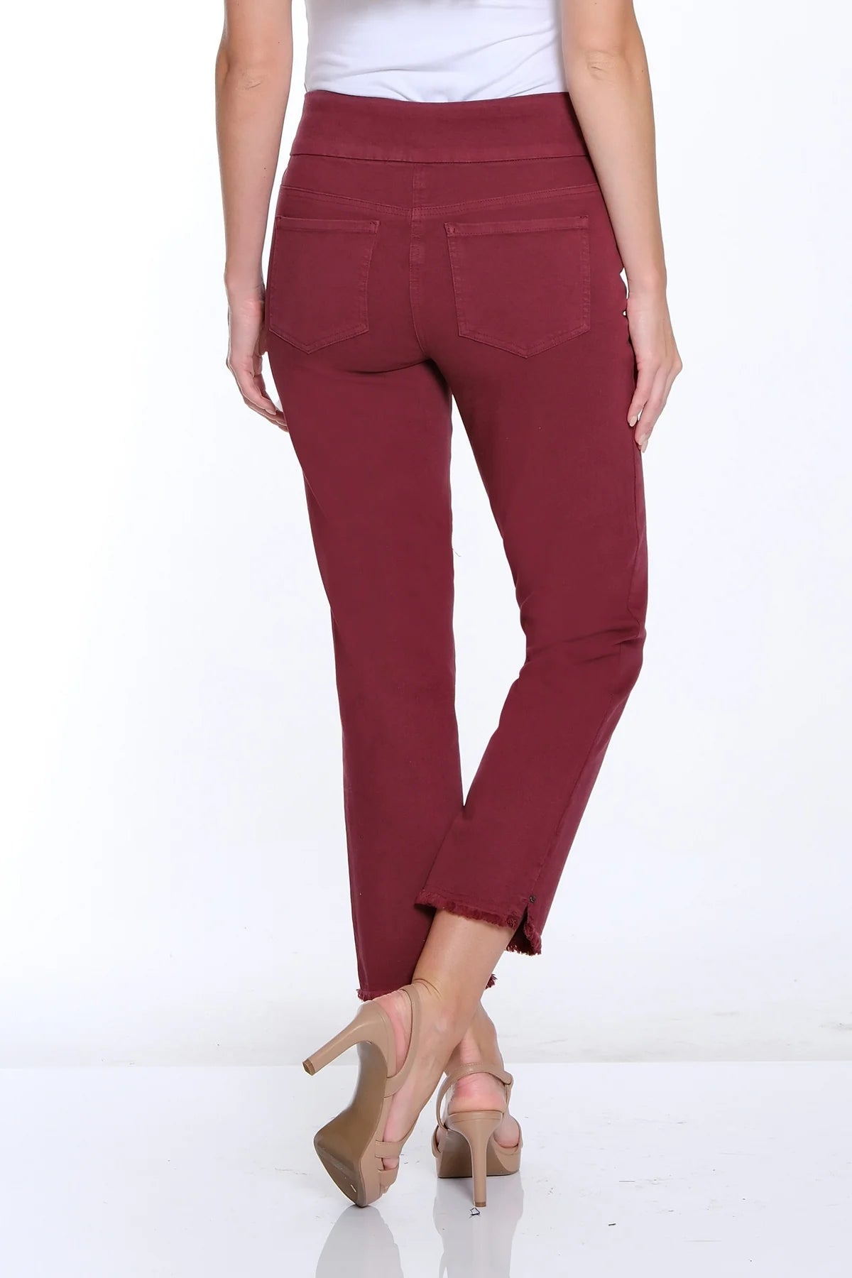 Port Wine Pull On Fringe Hem Ankle Pant
