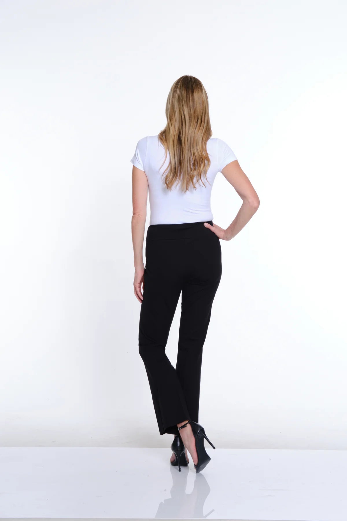 Black Wide Band Elastic Waist Flare Leg Pant