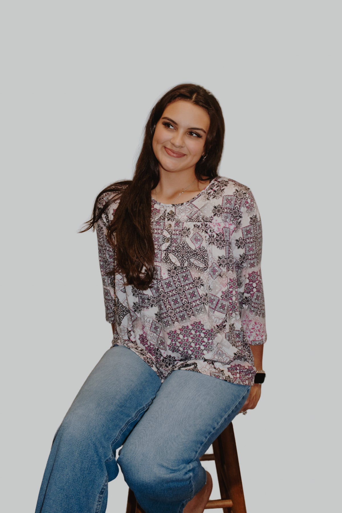 Plum Beige Black High Low Hem Top