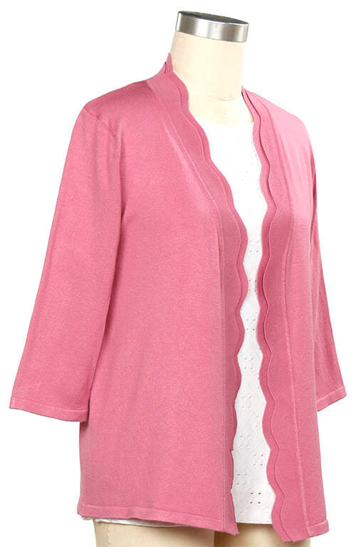 Pink Scalloped 3/4 Sleeve Sweater