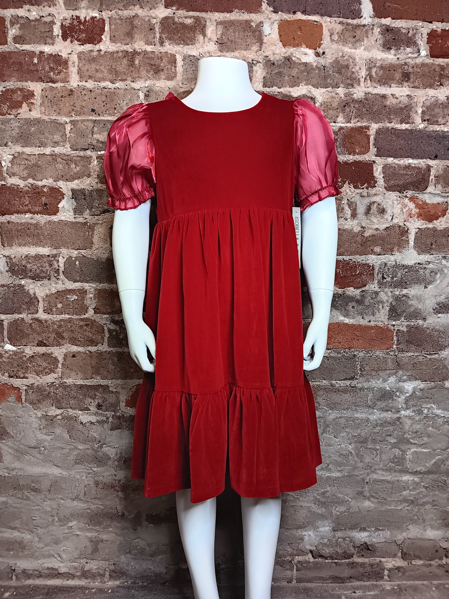 Red Short Slv Velvet Dress