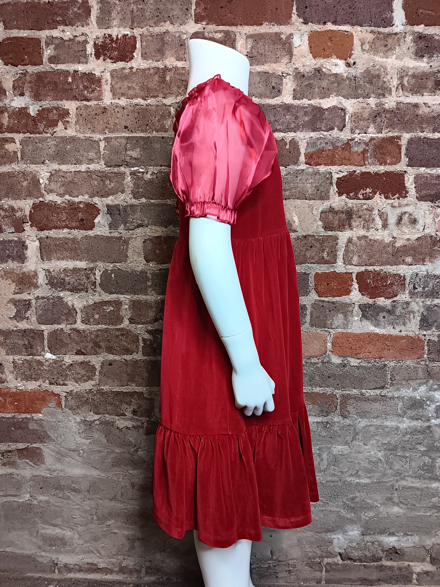 Red Short Slv Velvet Dress