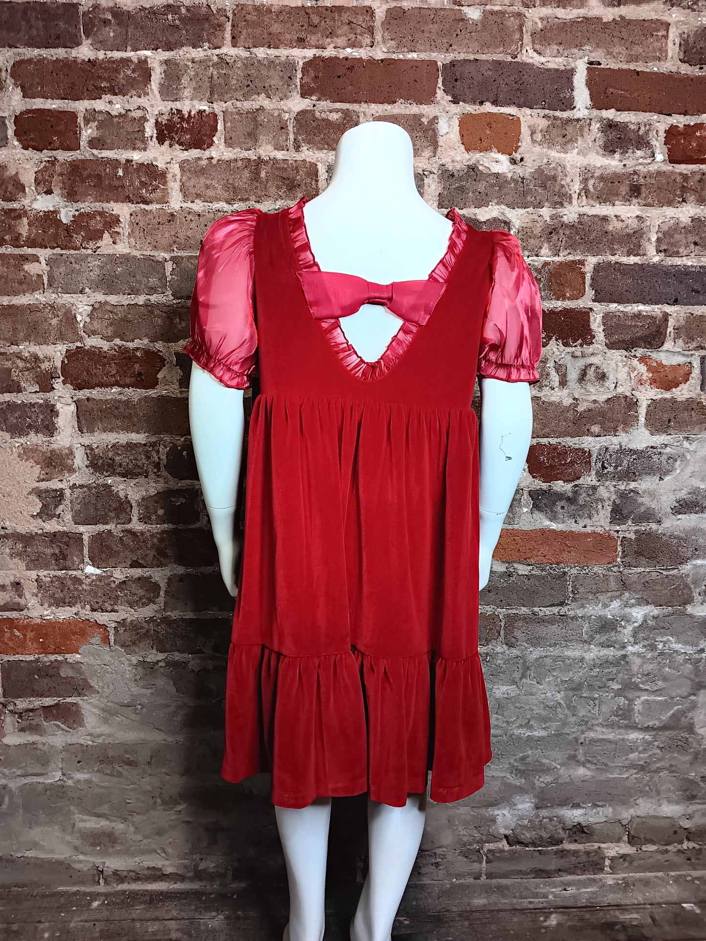 Red Short Slv Velvet Dress