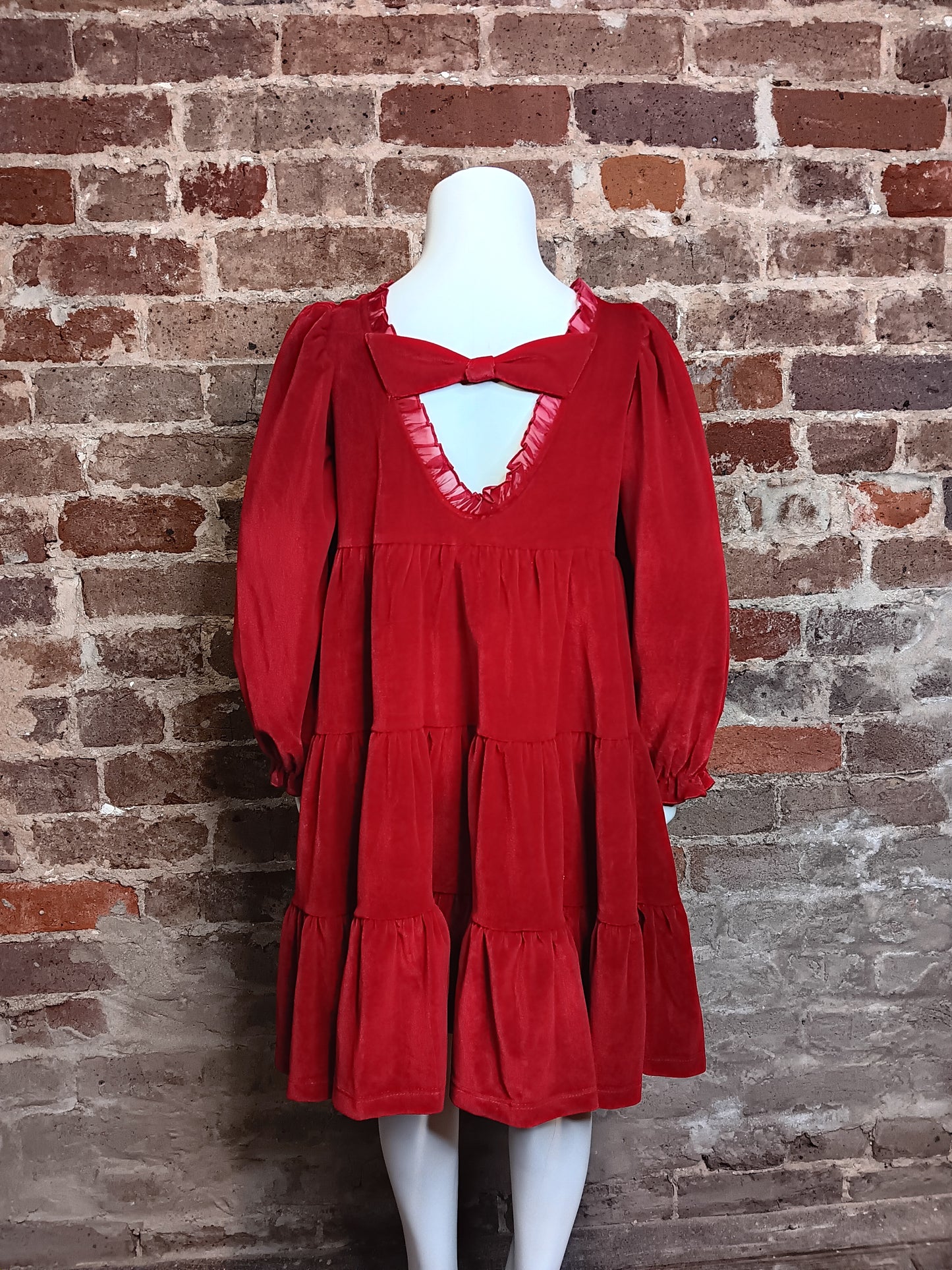 Red Long Sleeve Velvet Dress