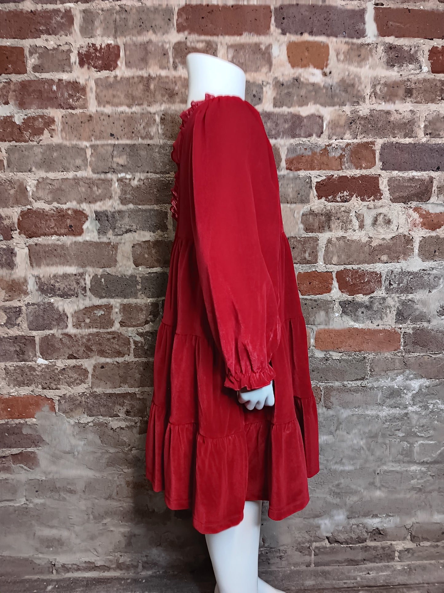 Red Long Sleeve Velvet Dress