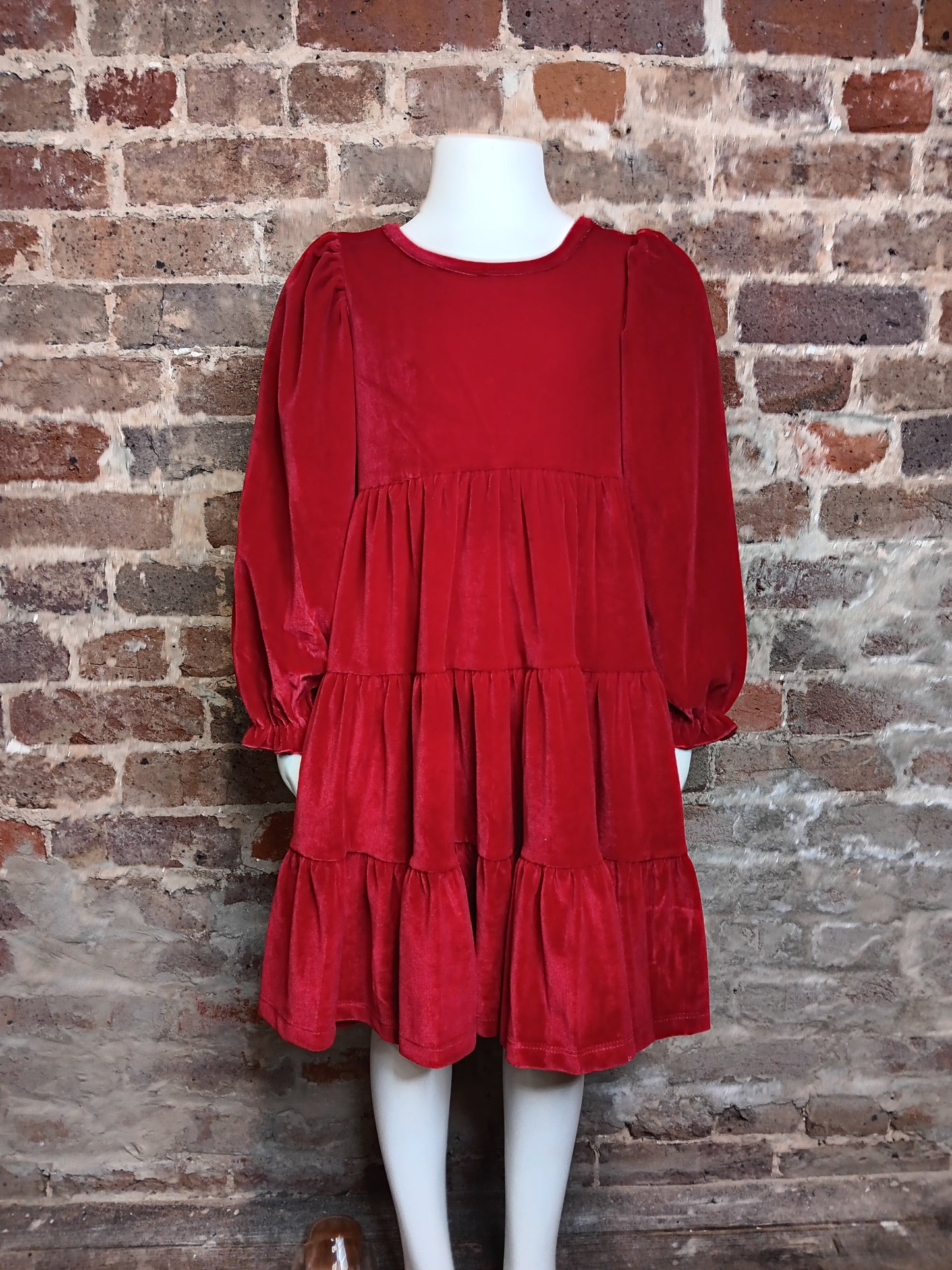 Red Long Sleeve Velvet Dress