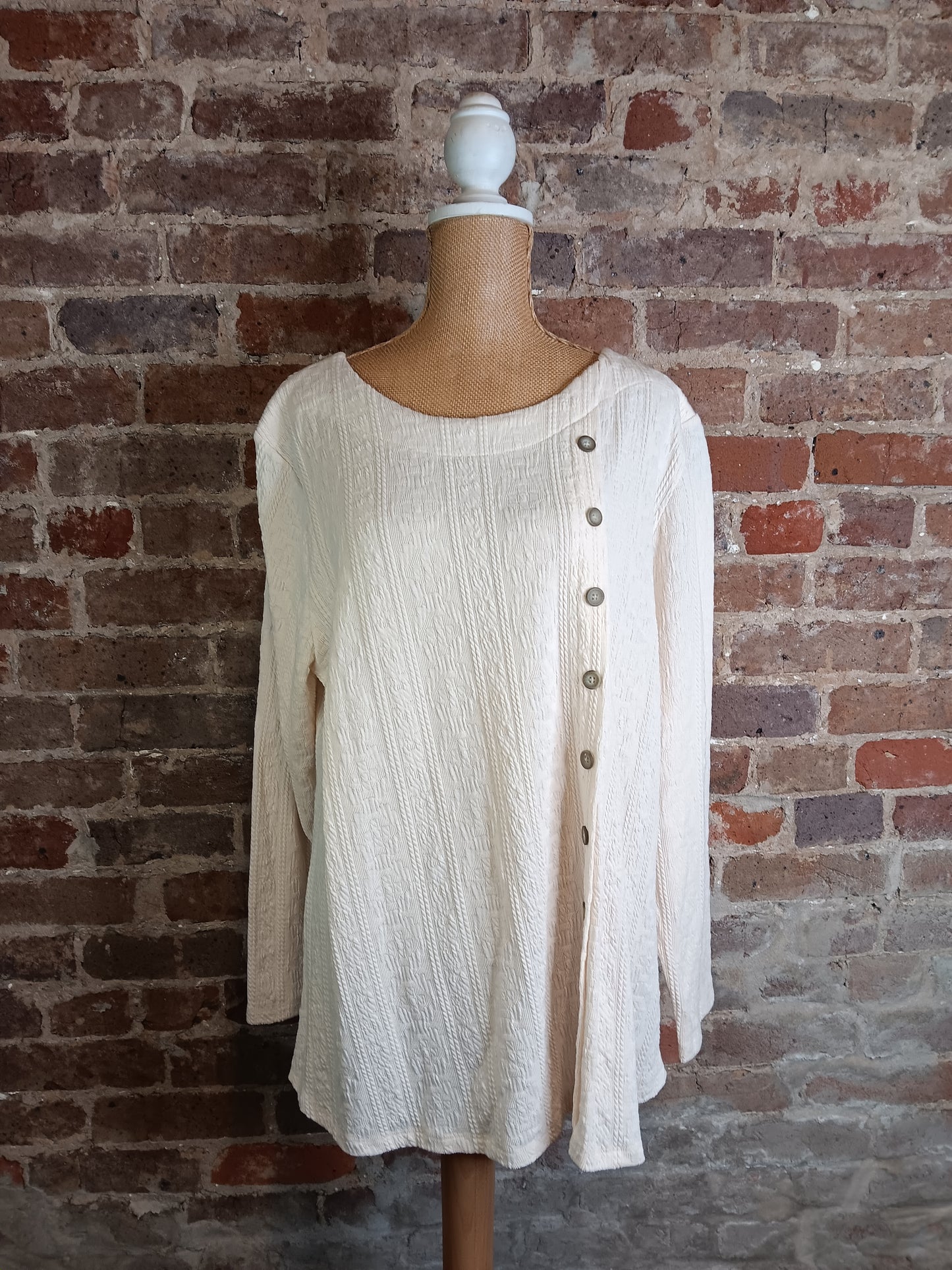 Cream Long Sleeve Faux Button Sweater