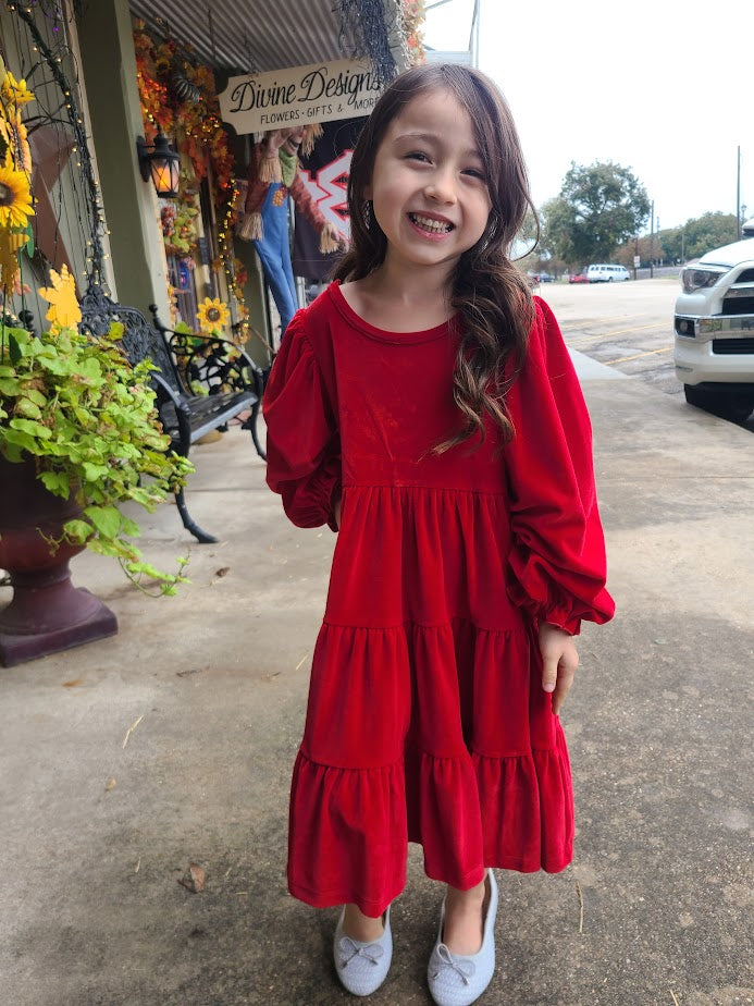 Red Long Sleeve Velvet Dress