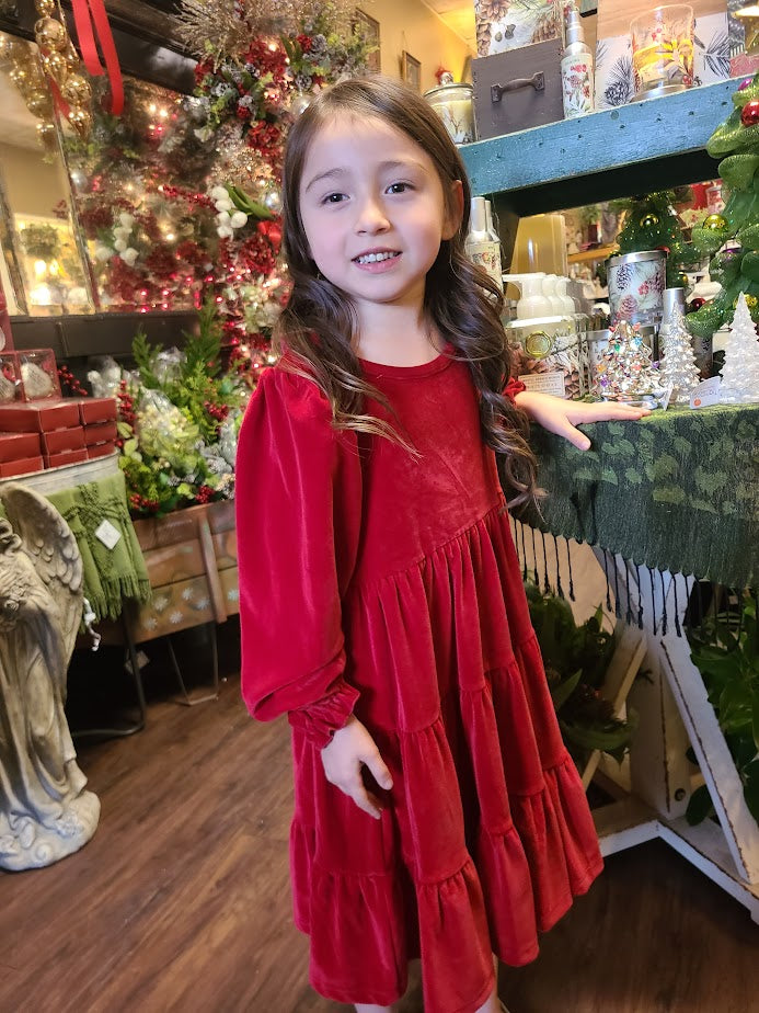 Red Long Sleeve Velvet Dress