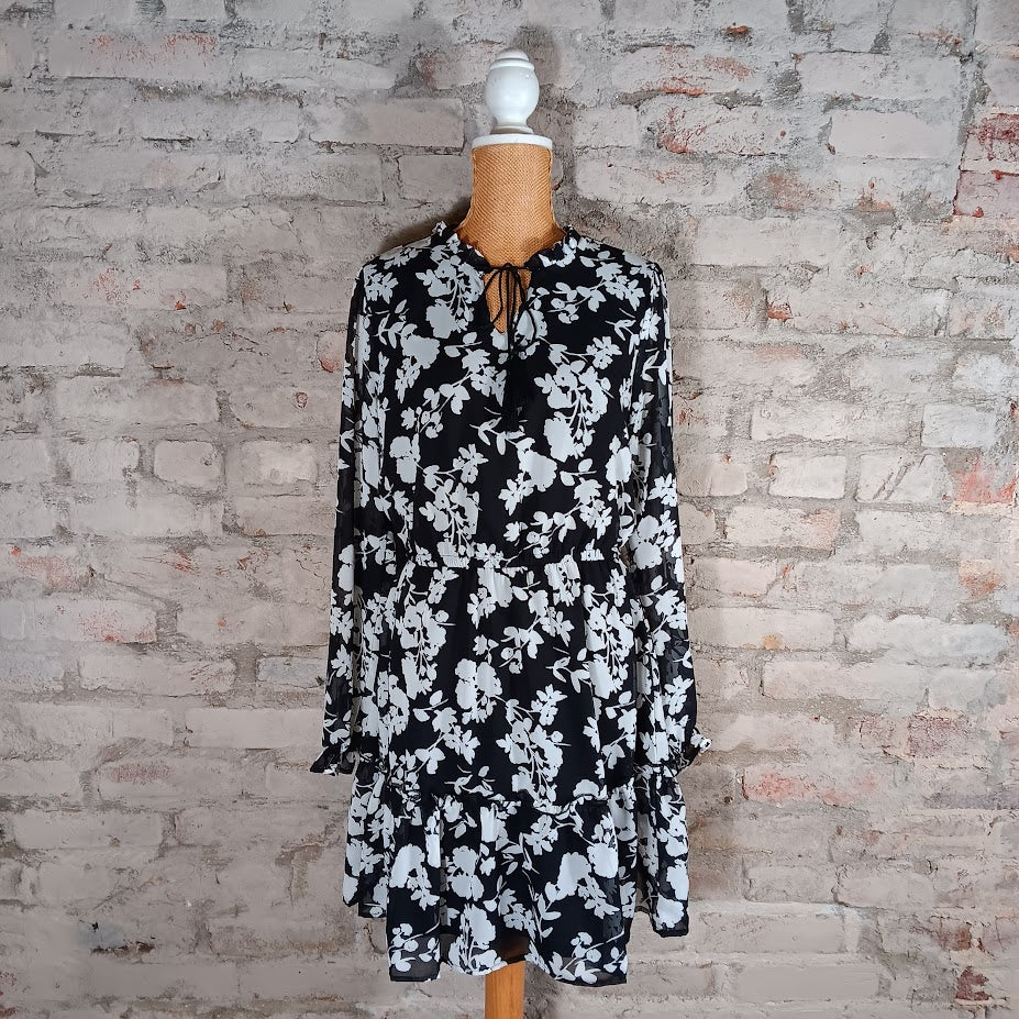 Black Floral Dress 100% Polyester and Lined