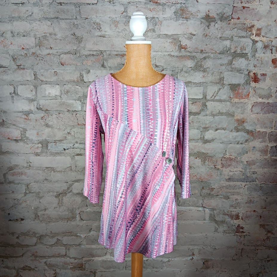 Pink Paris Stripe Print Top (Plus-Sized)