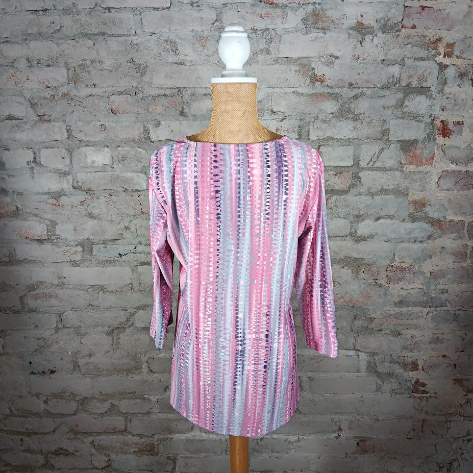 Pink Paris Stripe Print Top (Plus-Sized)