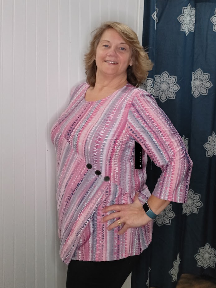 Pink Paris Stripe Print Top (Plus-Sized)